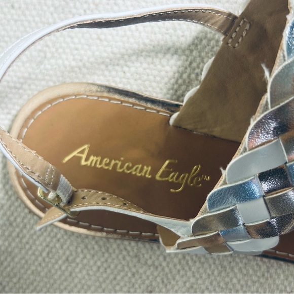 American Eagle Outfitters Silver Braided T-Strap Sandals - Picture 8 of 8